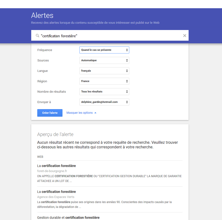 google-alerte foret bois