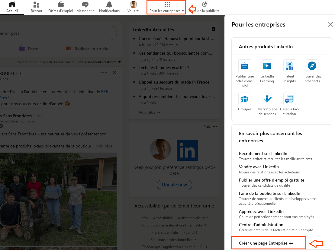 creer la page linkedin créer page linkedin